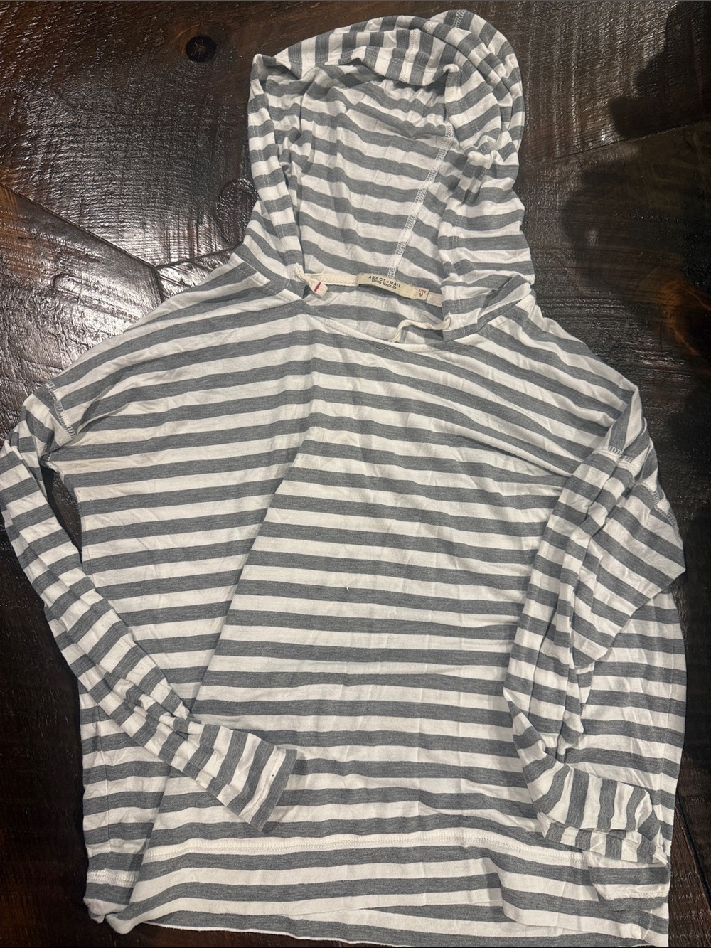 Abbot Main Gray & White Striped Hooded Long Sleeve Top